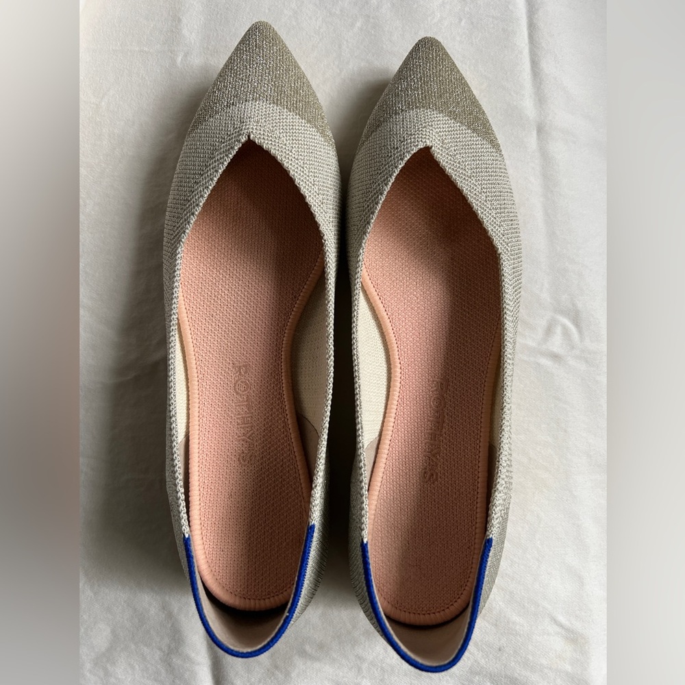 Rothy’s “The Point” shoe in Diamond Metallic, size 8.5